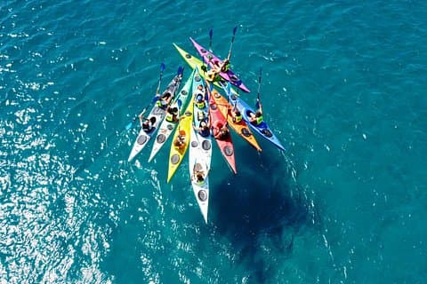 Our kayaks in the blue sea of Sardinia