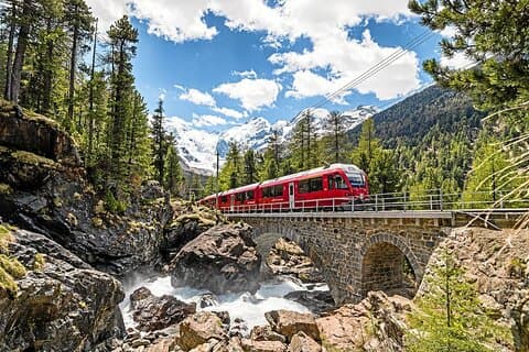 Swiss Alps Bernina Red Train and St.Moritz Tour from Milan