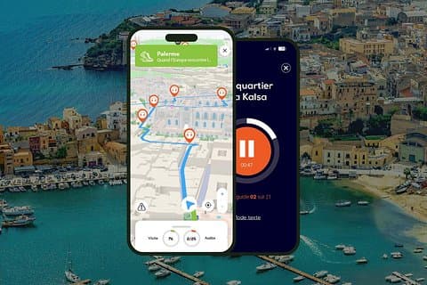 GPS Audioguide application: From La Cala (the port) to the Palais des Normans (Offline).