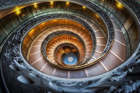 Architectural spiral staircase symbolizing refined Vatican elegance
