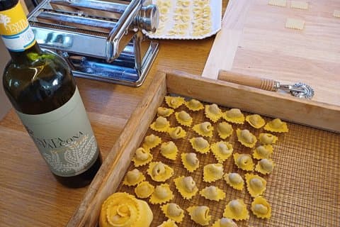 Fresh pasta cooking class with wine tasting