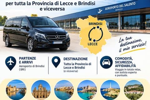 Taxi transfer Brindisi Airport to Lecce destinations up to 100km