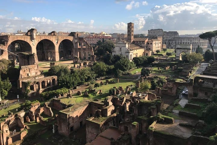 Sunrise view of the Archaeological park of the Forum and Palatine Hill