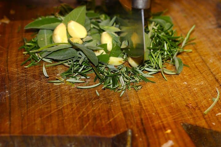 Chopping herbs for the pasta