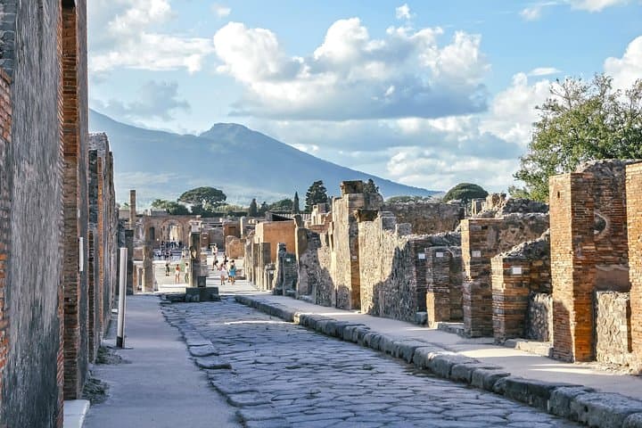 A typical Pompeii street - with very large stones for the street and the pedestrian surface