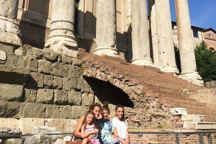 Kids & Martina by the Temple of Faustina and Antonino in the Roman Forum