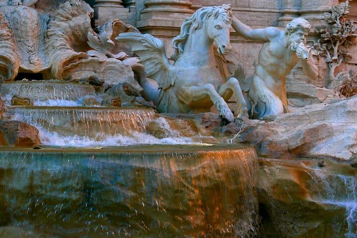 Detail of the Trevi Fountain before dusk