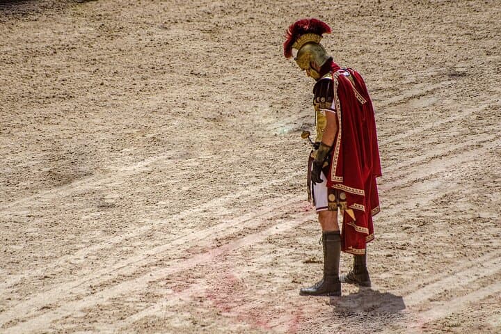 Gladiator reenactment on the Colosseum Arena floor in Rome