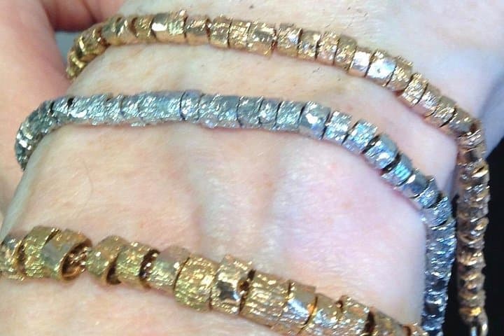 18k rose, white and yellow gold bracelets.