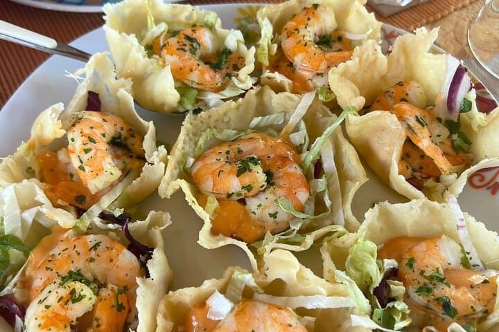 Parmesan baskets with prawns