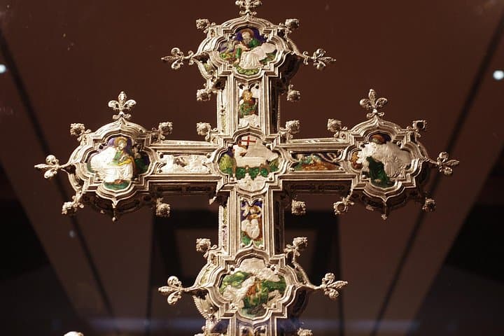 Crucifix in silver and green and blue enamel from the Baptistery of Florence