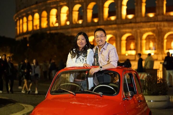 Explore Night in Rome with A Vintage Car Fiat 500 & Photoshoot