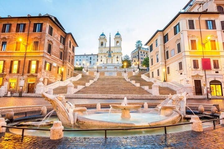 The architectural Basilica Trinità dei Monti in Spanish Steps.