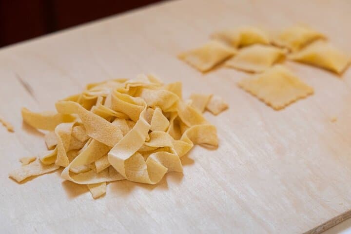 Freshly cut pasta, ready for cooking.