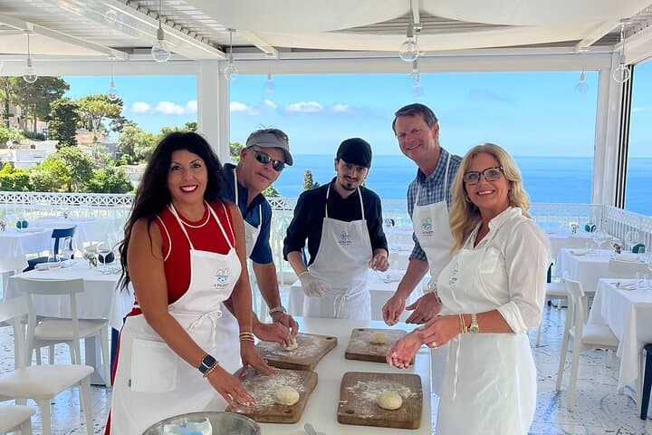 Small Group Capri Pasta Making Class, Tiramisù, Wine and Sea View