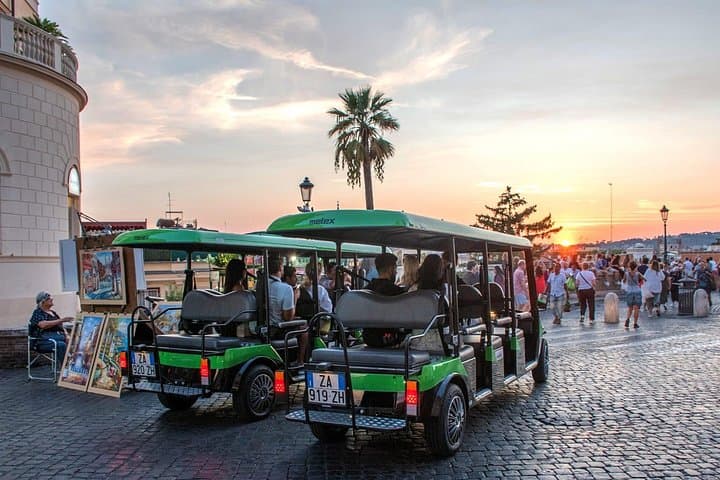 Experience Rome’s vibrant atmosphere as we drive through historic streets and charming piazzas at sunset.