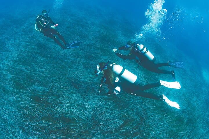 Couple of divers and dive guide