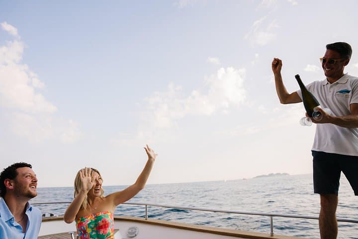 having fun on board with a glass of prosecco