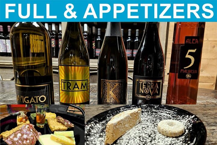 The Tasting Full & Appetizers: 5 Vinaccieri Wines, Our dish with the delights of Gastronomy and the Artisan Biscuits of Favale di Malvaro