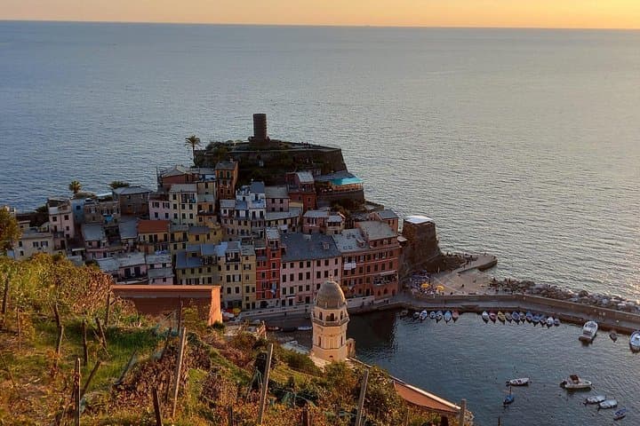 Sublime view towards the village of Vernazza climbing towards the Sanctuary of Our Lady of Reggio