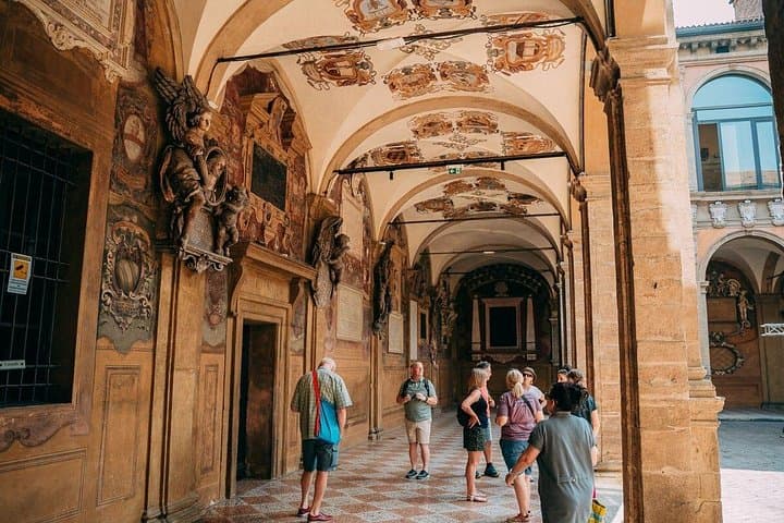 Bologna Walking Tour with Tower Sky View and Archiginnasio