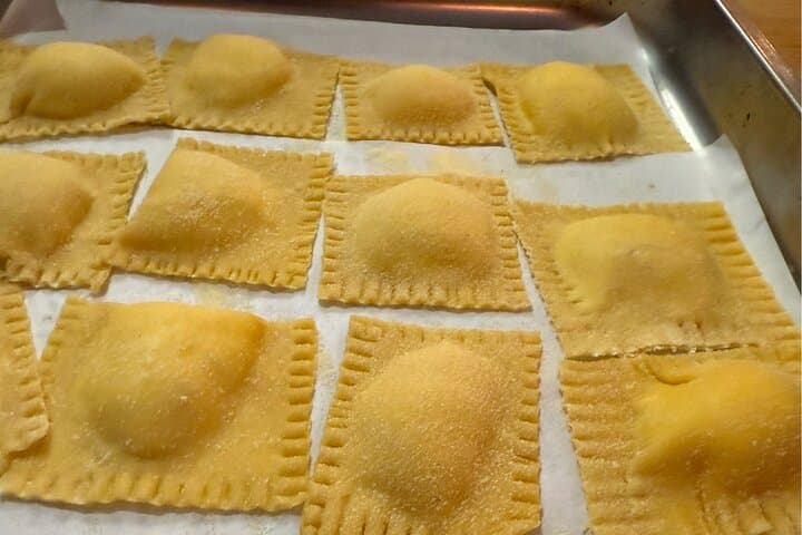 Course of pasta Fettuccine and Ravioli with Truffle, Tiramisu and Wine