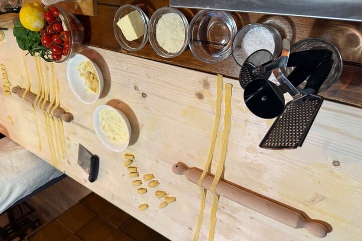 Course of pasta Fettuccine and Ravioli with Truffle, Tiramisu and Wine