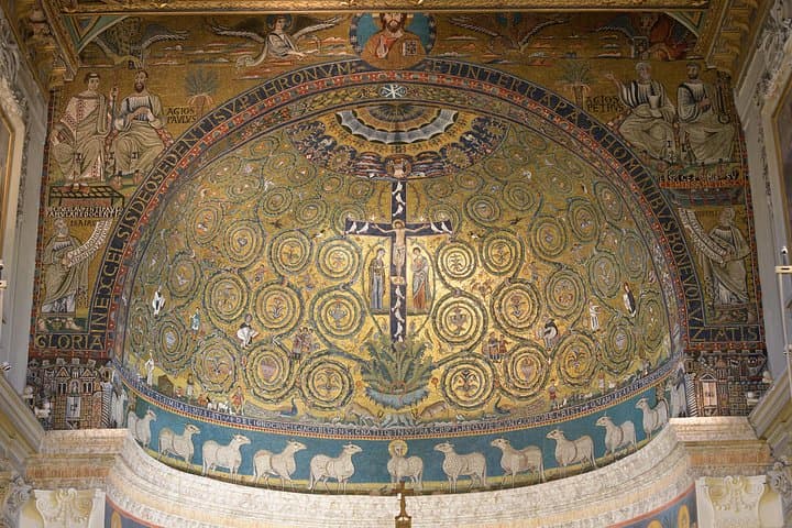 "new" 12th century basilica boasts some impressive art works including ancient mosaics and frescoes