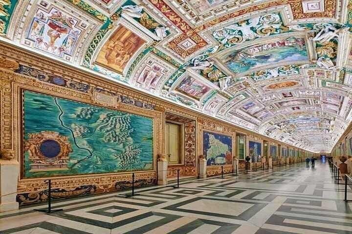 The Gallery of the Geographical Maps in the Vatican Museums features 16th-century frescoes by Ignazio Danti. It displays 40 detailed maps of Italian regions and papal properties, showcasing Renaissanc