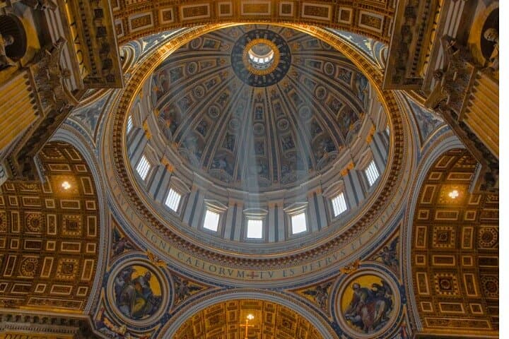 St. Peter’s Dome, designed by Michelangelo, is the crown of St. Peter’s Basilica. Climbing to the top offers breathtaking panoramic views of Vatican City and Rome. Its stunning interior and architectu