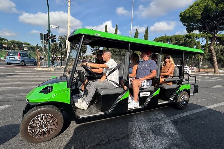 A golf cart is the best way to go sightseeing on a sunny Roman day!