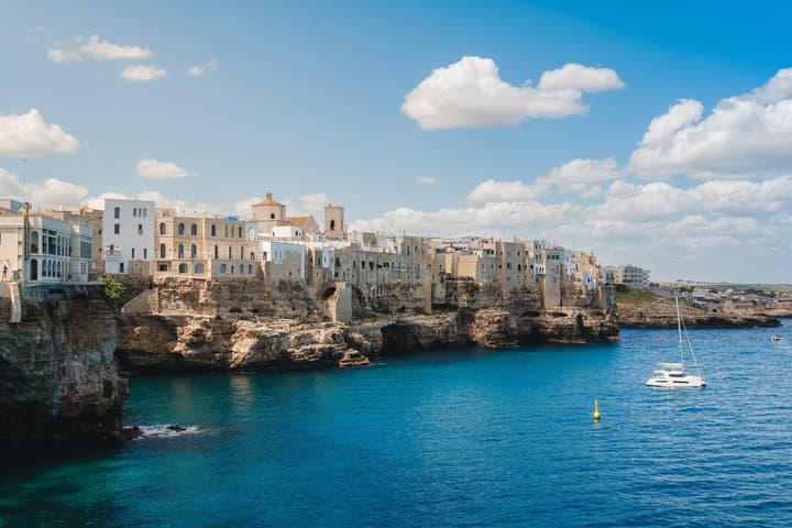 From Monopoli Free time and boat tour in Polignano a Mare