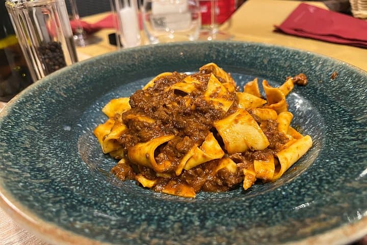 Pasta and ice cream with wine