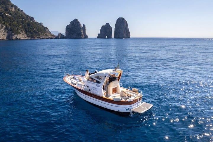 Three Hour Private Guided Tour of Capri with a luxury Gozzo cabin cruiser
