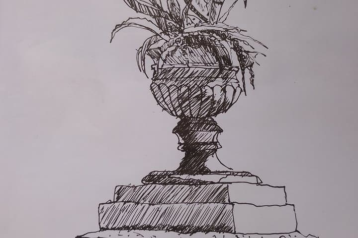 Sketching of the view over Rome from Pincio terrace with Guido