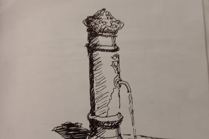 Sketching of the view over Rome from Pincio terrace with Guido