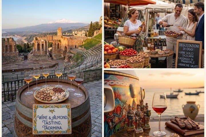 Tastings Almond Wine Castelmola in Ape Calesse