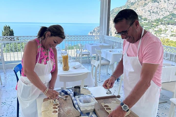 Small Group Capri Pasta Making Class, Tiramisù, Wine and Sea View