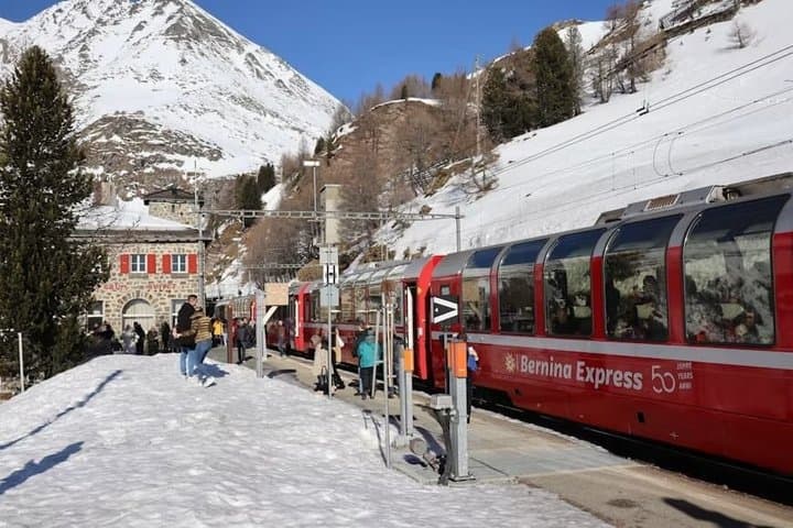 From Milan to St. Moritz Bernina Red Train Alpine Day Trip