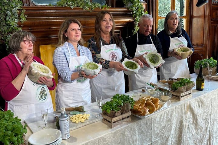 Cooking Genoese Pesto and gnocchi in the English Villa in Genoa