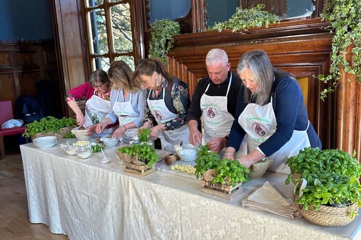 Cooking Genoese Pesto and gnocchi in the English Villa in Genoa