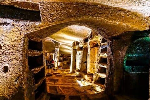 Catacombs of San Callixtus- the underground cemetery of Ancient Rome.