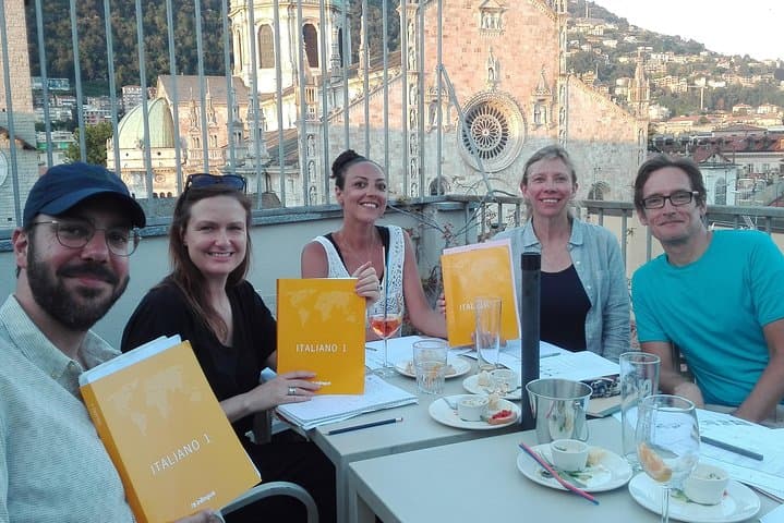 studying italian on a terrace