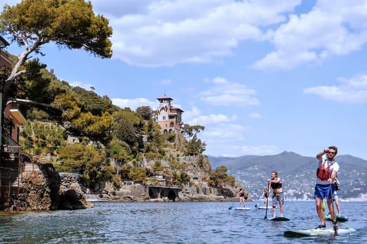 Paddle boarding towards Portofino