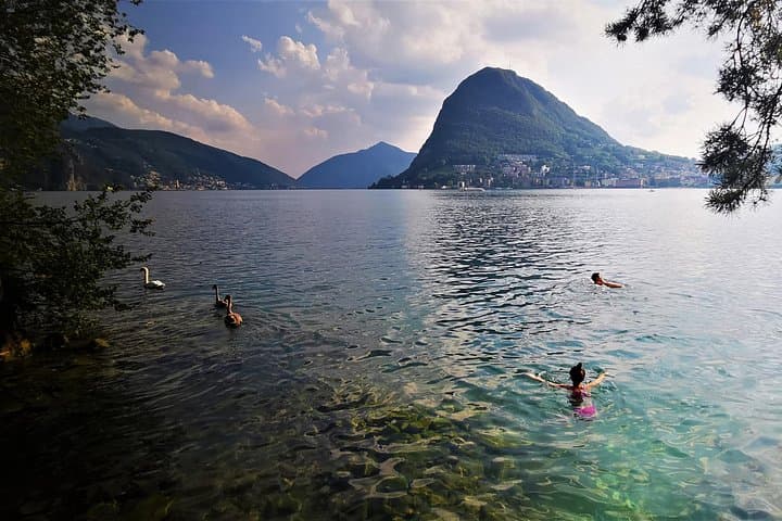 Swimming in Lugano Lake