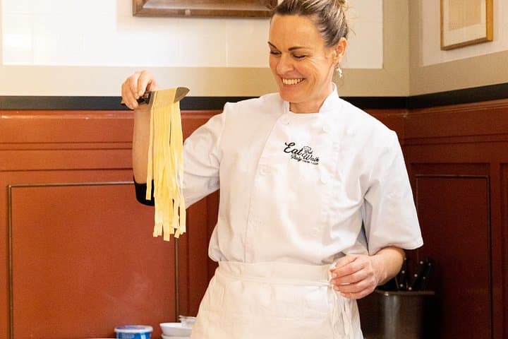 Proudly showing off our handmade pasta creations.