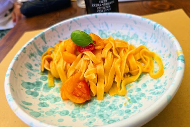 Giulia's home-made tagliatelle with fresh tomatos from the garden