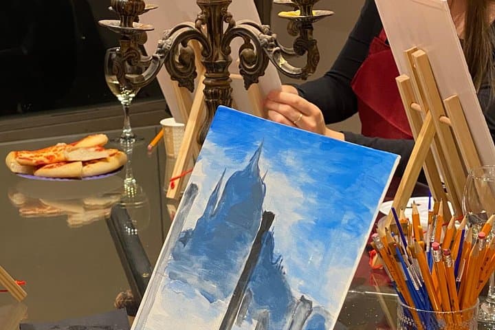 A beautiful Venetian scene painted in our cozy atelier, surrounded by vintage decor and candles