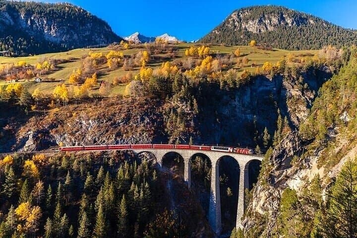 Full Day Tour in Bernina Red Train and St Moritz from Milan